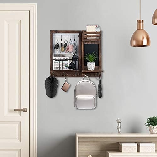 Key Holder for Wall, Mail Organizer Wall Mount with 5 Hooks and Shelf | Home Decorative with 5 Double Hooks and Chalkboard for Home Coat/Letter/Dog Leash/Entryway/Hallway/Living Room Decor - Image 6