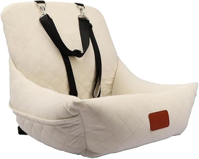 WOOAIDAGG Dog Car Seat for Small Dogs,Ultra-Soft Fabric,2 Storage Pockets & Safety Leash,Adjustable Straps,Easy to Install,Fully Detachable and Washable(Beige) by WOOAIDAGG
