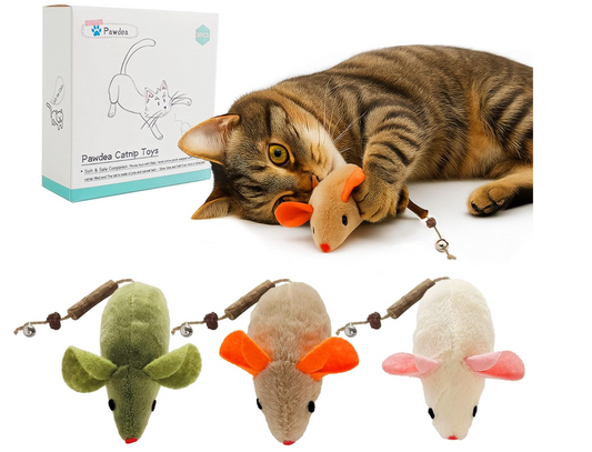 Potaroma Cat Toys: 3pcs Squeak Mice Interactive Catnip Silvervine Animals for Indoor Kittens - Dental Matatabi Cat Nip & Chew Exercise Toy for All Breeds & Species