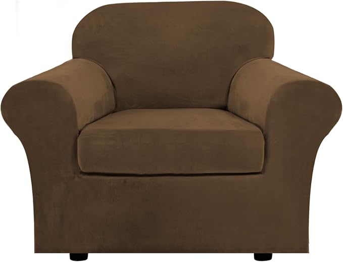 H.VERSAILTEX Rich Velvet Stretch 2 Piece Cover Chair Slipcover Sofa Cover Furniture Protector Couch Soft with Elastic Bottom Chair Couch Cover Width Up to 49 Inch (Chair, Bronze Brown) by HVERSAILTEX