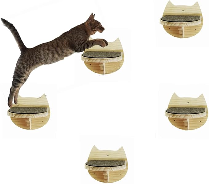 SHENGOCASE 6.7" x 7.5" Solid Wood Wall Mounted Cat Steps, Cat Wall Furniture Shelves Stairs Perch by SHENGOCASE