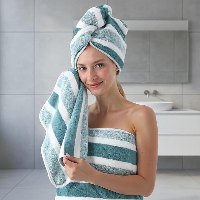 REDKISS 6-Piece Microfiber Bath Towel Set, Ultra Soft, Highly Absorbent & Quick Dry, 35x70 Inch Oversized, Green Towels for Bathroom, Spa, Gym, 2 Bath 2 Hand 2 Washcloths - Image 2