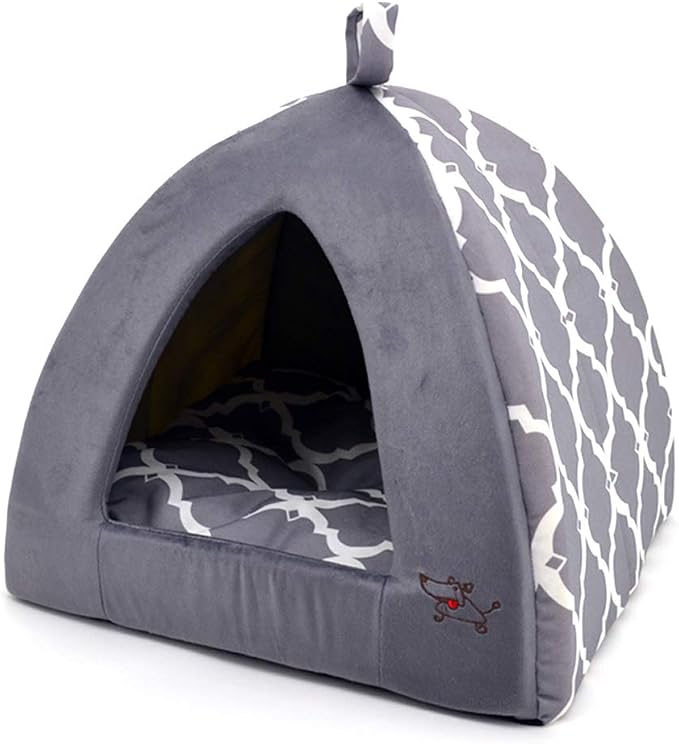 Best Pet Supplies Cat Bed for Indoor Cat, Domed Tent House with Removable Pillow, Covered Cat Cave for Small Dog, Puppies and All Breeds of Cats - Gray Lattice, 19 x 19 x H:19" - Image 2