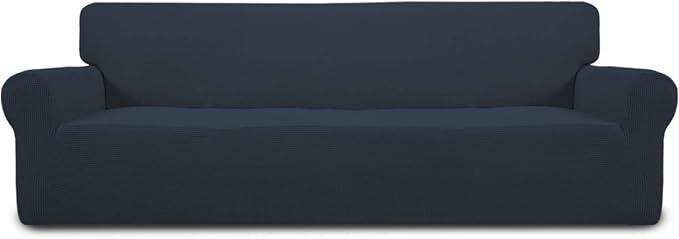 Easy-Going Stretch 4 Seater Oversized Sofa Couch Cover Dark Blue | 1-Piece Extra X-large Sofa Cover Furniture Protector Couch Soft with Bottom for Kids, Spandex Jacquard by Easy-Going