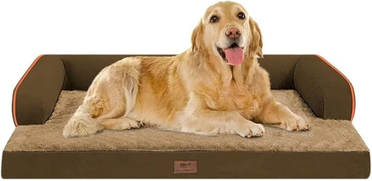 MEKIY Orthopedic XL Dog Bed with Bolster for Extra Large Size Dogs | Pillow Support for Neck Relief, Egg Crate Foam, Skin-Friendly Surface, Waterproof Liner, Anti-Slip Bottom, 42 x 30 Inch by Mekiy
