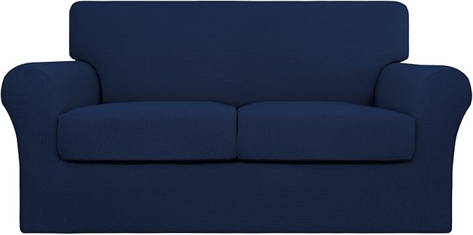 Easy-Going 3 Pieces Stretch Couch Cover Sofa Cover for Dogs Washable Sofa Slipcover for 2 Separate Cushion Couch Spandex Jacquard Fabric Elastic Furniture Protector for Pets, Kids (Navy, Loveseat) by Easy-Going