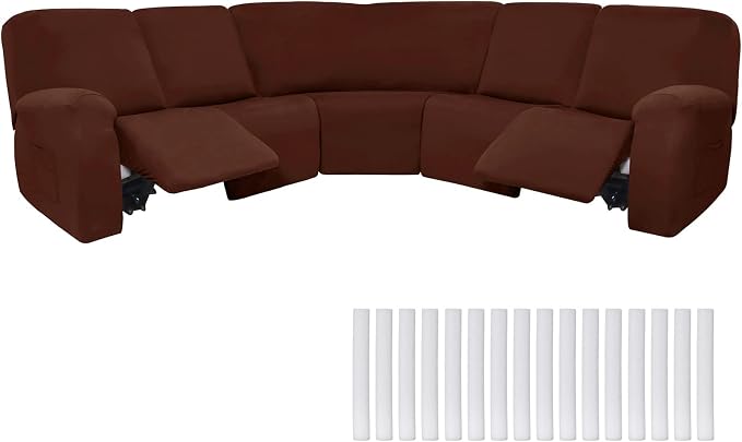 Peryiter 7 Pcs L Shape Sectional Recliner Sofa Covers 5 Seat Sectional Couch Covers Milk Silk Velvet Stretch Reclining Sofa Slipcover Furniture Protector for Living Room(Coffee Brown,Milk Silk) by Peryiter
