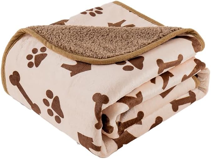 Waterproof Dog Blankets Pet Blanket 50"x60", Soft Fluffy Sofa Car Bed Protector, Reversible Sherpa Fleece Dog Blanket for Large Dogs(Beige-House) by CAPTSNOOZE