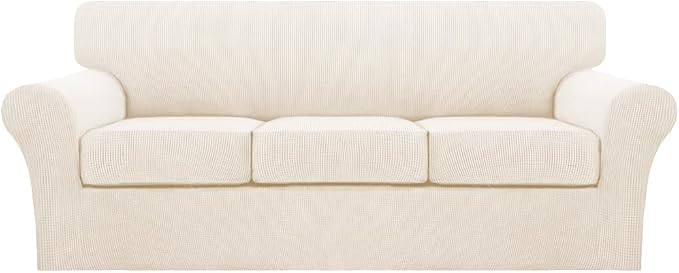 Turquoize 4 Piece Sofa Covers for 3 Cushion Couch Sofa Slipcover Soft Couch Cover for Dogs-Washable Furniture Cover with 3 Individual Covers (3 Cushion Sofa, Cream) by Turquoize
