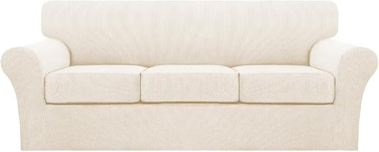 Turquoize 4 Piece Sofa Covers for 3 Cushion Couch Sofa Slipcover Soft Couch Cover for Dogs-Washable Furniture Cover with 3 Individual Covers (3 Cushion Sofa, Cream) by Turquoize