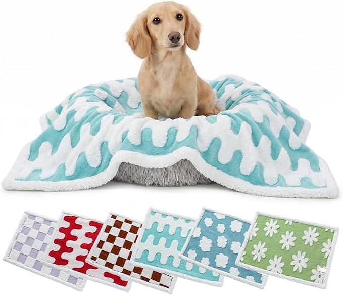 Waterproof Pet Blanket,Dog Bed Covers Couch Sofa Stylish Jacquard Pets Throw Blankets for Puppy Cats Washable Reversible Furniture Protection Covers (Blue Wave,M) - Image 3