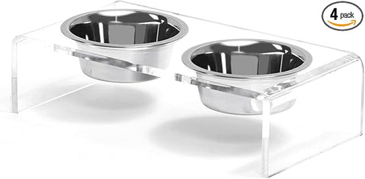 Acrylic Elevated Dog Cat Bowls Pet Feeder Double Bowl Raised Stand Comes with 4 Removable Stainless Steel Bowls. Perfect for Cats Puppies Small Dogs, 3.75 Inch by Feoyoho