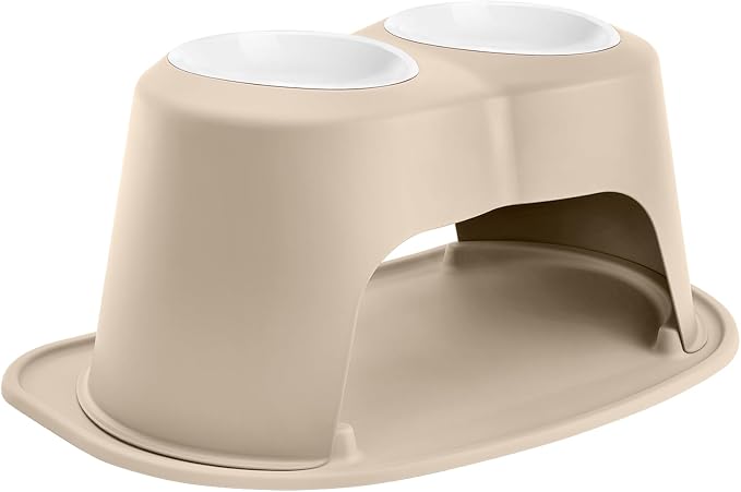 WeatherTech Double High Pet Feeding System w/Plastic Dog/Cat Bowls - 12" High Stand Tan (PDHC6412TNTN) by WeatherTech