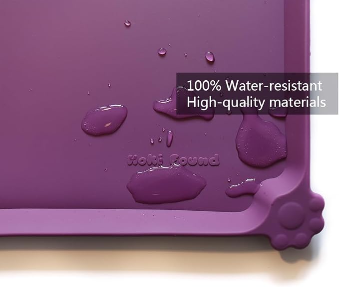 Hoki Found Silicone Pet Food Mats - Non Slip Dog Cat Bowl Placemats - Waterproof Dog Cat Food Mats for Carpet - Eggplant - Image 3