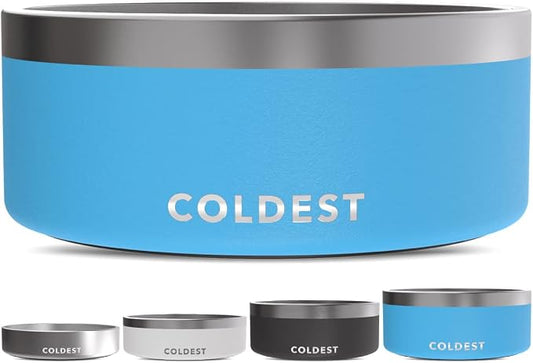 Coldest Dog Bowl - Anti Rust Metal, Non Slip, 3 Layers Insulated Stainless Steel Dog Bowls - Spill Proof & Heavy Duty - Water Bowl for Dogs, Cats & Pets, Dish Washer Safe (100 oz, Celestial Blue) by Coldest