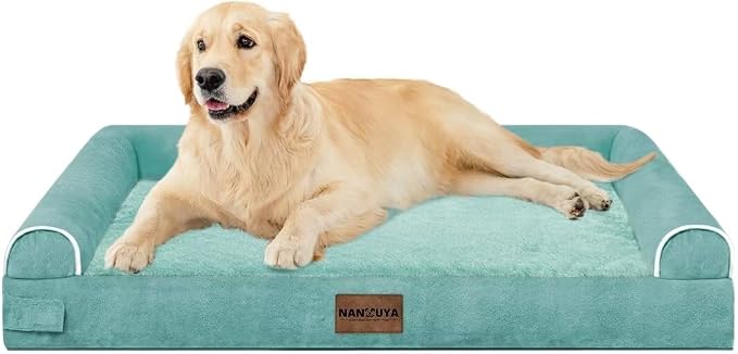 NANUYA Orthopedic Dog Bed for Large Dogs, 36 x 27 Inch, Aqua Blue | Egg crate foam for joint support, 3-sided bolster pet sofa, waterproof lining, washable cover, and non-skid base - Image 8