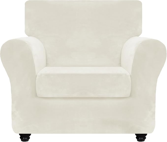 ZNSAYOTX Luxury Velvet Chair Slipcovers with Arm 2 Piece Stretch Chair Covers for Living Room Thick Soft Armchair Slipcover Anti Slip Pet Friendly Furniture Protector (Beige),30"-47"(1 Cushion) by ZNSAYOTX