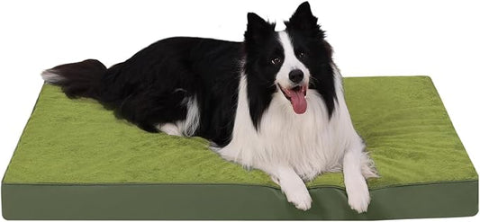 KSIIA Orthopedic Dog Bed for Extra Large Dogs with Waterproof, Green, 47x29 | Deluxe Soft Plush Dog Crate Bed, Washable Pet Mat with Removable Cover & Egg Crate Foam for Extra Large Dogs Sleeping by KSIIAPetProducts