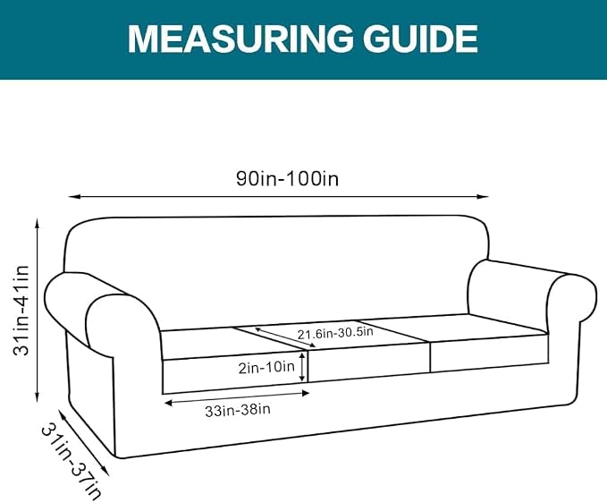 Turquoize 4 Piece Sofa Covers for 3 Cushion Couch Sofa Slipcover Soft Couch Cover for Dogs Washable Furniture Cover with 3 Individual Large Cushion Covers Feature Fabric (Large Sofa, Porcelain White) - Image 2