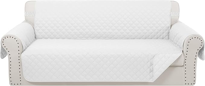 Reversible Oversized Sofa Covers, XL Sofa, White/White | Couch Cover Furniture Protector for Dogs Elastic Straps Water Repellent Furniture for 4 Cushion Couch by LuxshareHome
