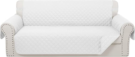 Reversible Oversized Sofa Covers, XL Sofa, White/White | Couch Cover Furniture Protector for Dogs Elastic Straps Water Repellent Furniture for 4 Cushion Couch by LuxshareHome