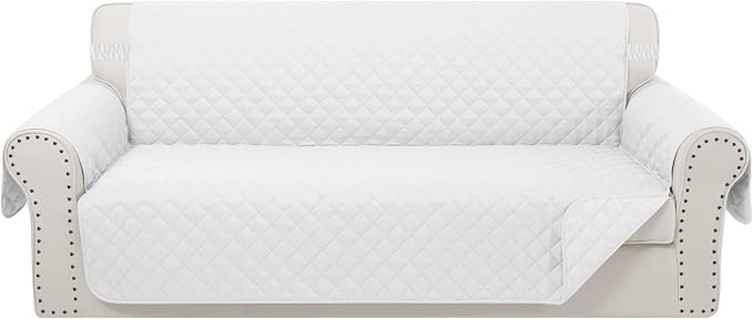 Reversible Couch Cover for 3 Cushion, Sofa, White/White | Couch Cover for Sofa, Pet Friendly Water Repellent Couch Sofa Cover, Washable Furniture Protector with Elastic Straps by LuxshareHome