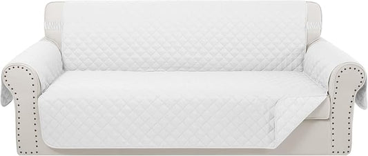 Reversible Couch Cover for 3 Cushion, Sofa, White/White | Couch Cover for Sofa, Pet Friendly Water Repellent Couch Sofa Cover, Washable Furniture Protector with Elastic Straps by LuxshareHome