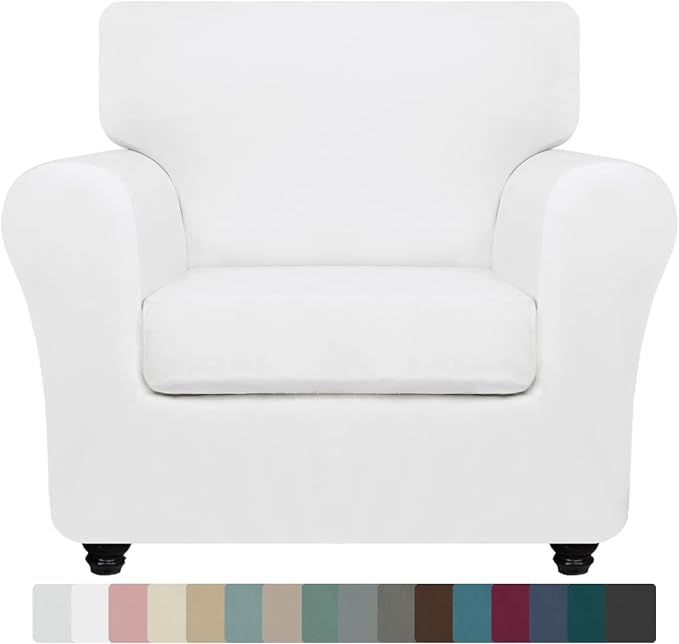 ZNSAYOTX Luxury Chair Slipcovers with Arms 2 Piece Stretch Chair Covers for Living Room Thick Soft Armchair Slipcover Anti Slip Dog Pet Friendly Furniture Protector (White),30"-47"(1 Cushion) by ZNSAYOTX
