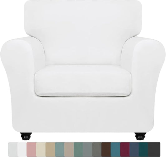 ZNSAYOTX Luxury Chair Slipcovers with Arms 2 Piece Stretch Chair Covers for Living Room Thick Soft Armchair Slipcover Anti Slip Dog Pet Friendly Furniture Protector (White),30"-47"(1 Cushion) by ZNSAYOTX