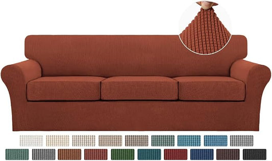 Turquoize 4 Piece Sofa Covers for 3 Cushion Couch Sofa Slipcover Soft Couch Cover for Dogs-Washable Sofa Furniture Covers with 3 Individual Large Cushion Covers (XL Sofa, Rust) by Turquoize