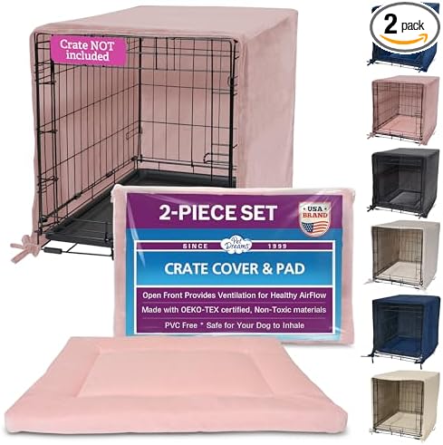 Pet Dreams Dog Crate Cover & Mat- Breathable Non-Toxic Kennel Topper for Single-Door Crates, Fits iCrate Dog Cages 18, 24, 30, 36, 42, 48 Inches (Pink, X-Small, 18“) by PetDreams