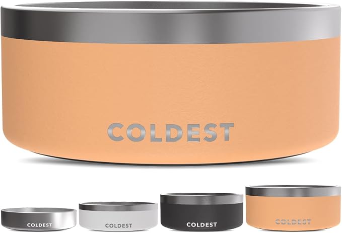 Coldest Dog Bowl - Anti Rust Metal, Non Slip, 3 Layers Insulated Stainless Steel Dog Bowls - Spill Proof & Heavy Duty - Water Bowl for Dogs, Cats & Pets, Dish Washer Safe (100 oz, Sahara Peach) by Coldest