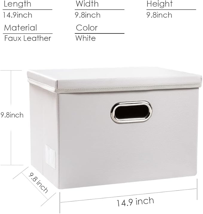 PRANDOM Collapsible Storage Bins with Lids [3-Pack] Leather Fabric Foldable Storage Boxes Organizer Containers Baskets Cube with Cover for Bedroom Closet Office Nursery White (14.9x10.8x10) - Image 4