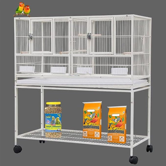 Combo Single Stacker Durable Wrought Iron Center Divided Breeder Breeding Bird Flight Double Rolling Cage for Aviaries Canaries Cockatiels Lovebirds Finches Budgies Small Parrots by Mcage
