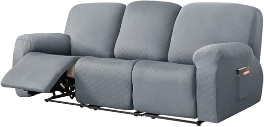vctops Diamond Recliner Sofa Covers 8-Pieces Stretch Large Couch Covers for 3 Seats Reclining Slipcovers Soft Solid Furniture Protector (Light Grey,3 Seat) by vctops