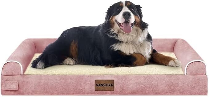 NANUYA Orthopedic Dog Bed for Jumbo Dogs, 53 x 42 Inch, Pink | Egg crate foam for joint support, 3-sided bolster pet sofa, waterproof lining, washable cover, and non-skid base - Image 8