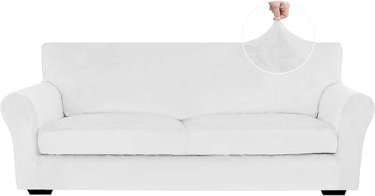 XINEAGE 3-Piece Velvet Sofa Cover,Couch Covers for Dog,White | 2 Cushion Sofa,Stretch Non-slip Elastic, Pet-friendly, Washable, Fast Setup, Soft Plush Fabric, Furniture Protector. by XINEAGE