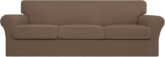 Easy-Going 4 Pieces Stretch Couch Cover Oversized Sofa Cover for Dogs Washable Sofa Slipcover for 3 Separate Cushion Couch Spandex Elastic Furniture Protector for Pets, Kids (Brown, Oversized Sofa) by Easy-Going