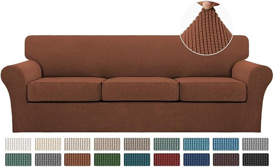 Turquoize 4 Piece Sofa Covers for 3 Cushion Couch Sofa Slipcover Soft Couch Cover for Dogs-Washable Sofa Furniture Covers with 3 Individual Large Cushion Covers (XL Sofa, Caramel) by Turquoize