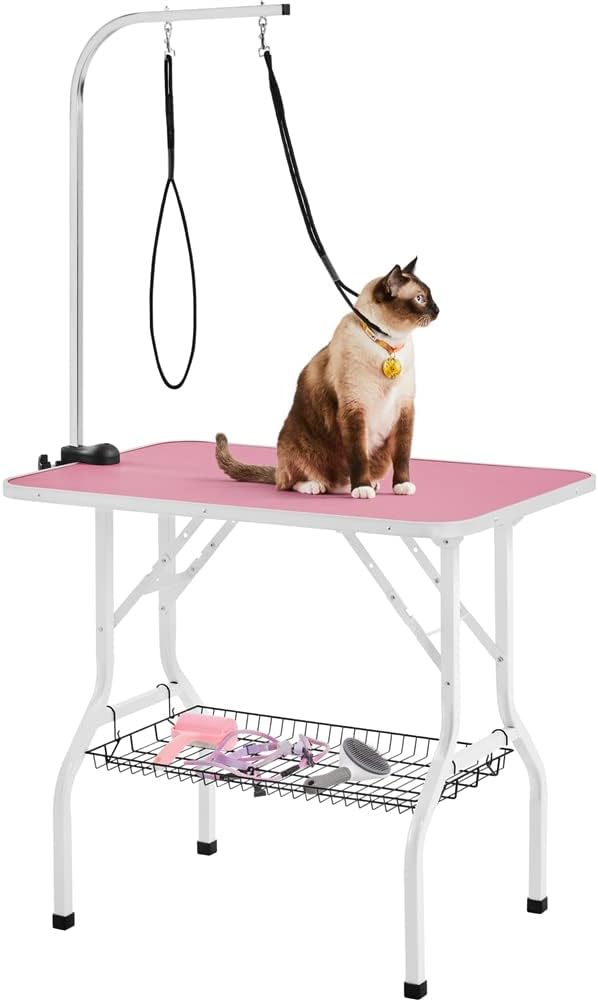 Topeakmart Foldable Portable Pet Grooming Table - 36in Professional Dog Cat Trimming Table w/Adjustable Arm & 2 Nooses, Maximum Capacity Up to 220lbs by Topeakmart