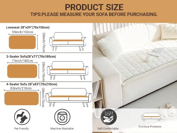 Pet Couch Cover Dogs Washable Non-Slip Couch Protector Fuzzy Cat Sofa Covers for 3 Cushion Sofa Pet Friendly Couch Protector Dog Mat for Couches and Sofas White, 27.6 x 70.9 - Image 7