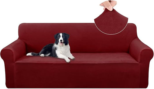 U-NICE HOME Velvet Sofa Covers Stretch Couch Covers for 3 Cushion Couch Furniture Protector Sofa Slipcover (XL Large, Burgundy) by U-NICEHOME