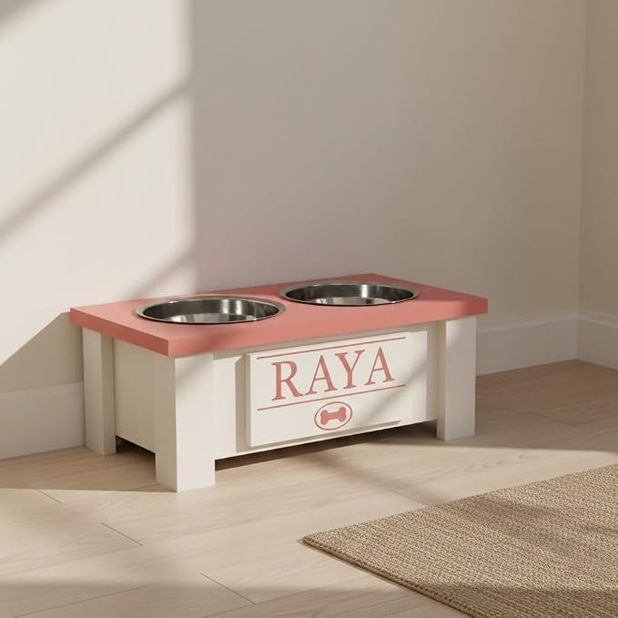 Elevated Dog Bowls for Small Dogs, Personalized Food Stand for Small Breed | Farmhouse Style, Elevated Wood Stand, Storage Container, Stainless Steel Bowls, Raised Anti-Slip Feeder, Made in USA - Image 4