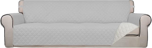 PureFit Reversible Quilted Couch Covers for Dogs Sofa Cover 4 Seater 88" | Light Gray/Ivory, Water Resistant Couch Protector, Washable Pet Couch Cover with Non Slip and Elastic Straps For Kids by PureFit