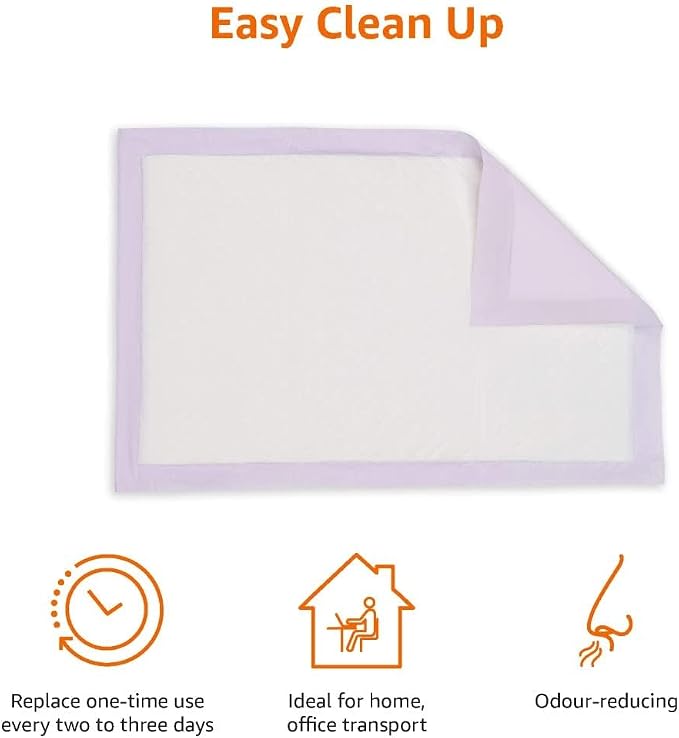 Amazon Basics Cat Pee Pads, Super Absorbent, Odor Control, Unscented, Universal Fit for Litter Box, Disposable, White/Purple, 100 Count - Image 3