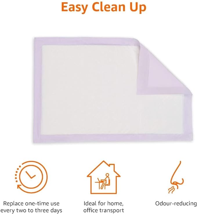Amazon Basics Cat Pee Pads, Super Absorbent, Odor Control with Lemon Scent, Universal Fit for Cat Litter Box System, Multi Cat, Disposable, White/Purple, 100 Count - Image 3