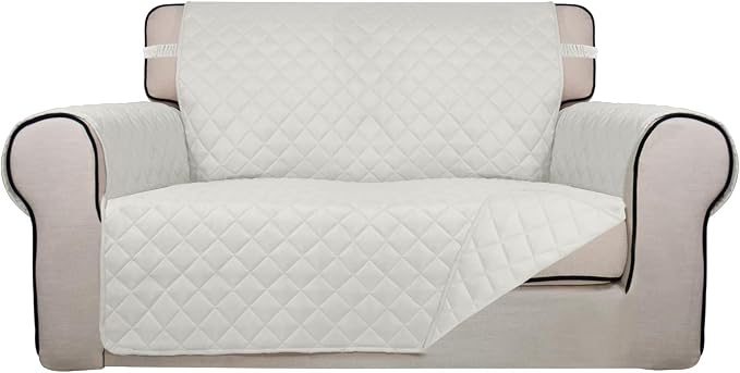 PureFit Reversible Quilted Couch Covers for Dogs Loveseat Sofa Cover 46.5” | Ivory/Ivory, Water Resistant Couch Protector, Washable Pet Couch Cover with Non Slip and Elastic Straps For Kids by PureFit