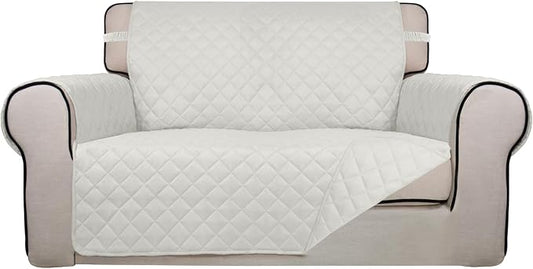 PureFit Reversible Quilted Couch Covers for Dogs Loveseat Sofa Cover 46.5” | Ivory/Ivory, Water Resistant Couch Protector, Washable Pet Couch Cover with Non Slip and Elastic Straps For Kids by PureFit