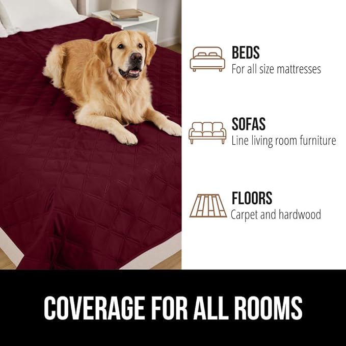 GORILLA GRIP® Waterproof Dog Blanket, 82x82, Leakproof Couch Cover for Dogs, Silicone Grip Backing, Protects Sofa, Sectional, Bed, Crate, Car & RV, Tear-Resistant Washable Senior Pet Blanket, Burgandy - Image 8
