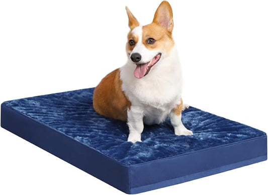 KSIIA Orthopedic Dog Bed for Medium Dogs with Waterproof Lining,Blue, 29x18 | Deluxe Soft Plush Dog Crate Bed, Washable Pet Mat with Removable Cover & Egg Crate Foam for Medium Dogs Sleeping & Relaxing by KSIIAPetProducts